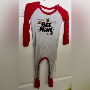Little Sleepies- “Bee Mine” Red and Gray One Piece Crescent Zippy, 6-12 months.